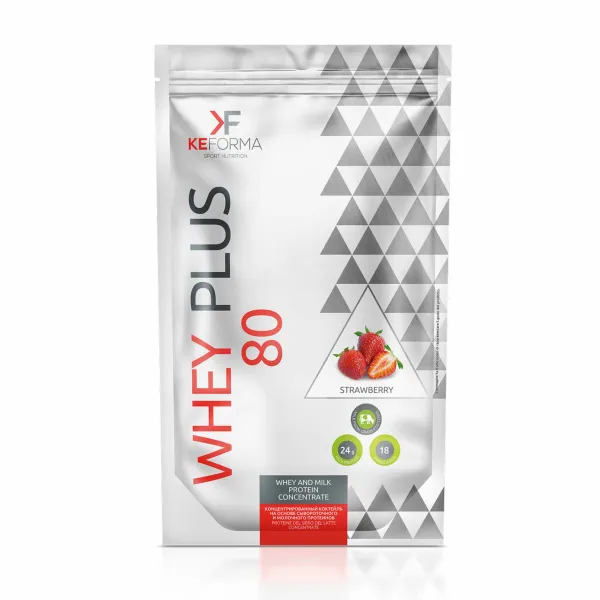 WHEY PLUS 80 (клубника), протеиновый коктейль, 480 г - Keforma